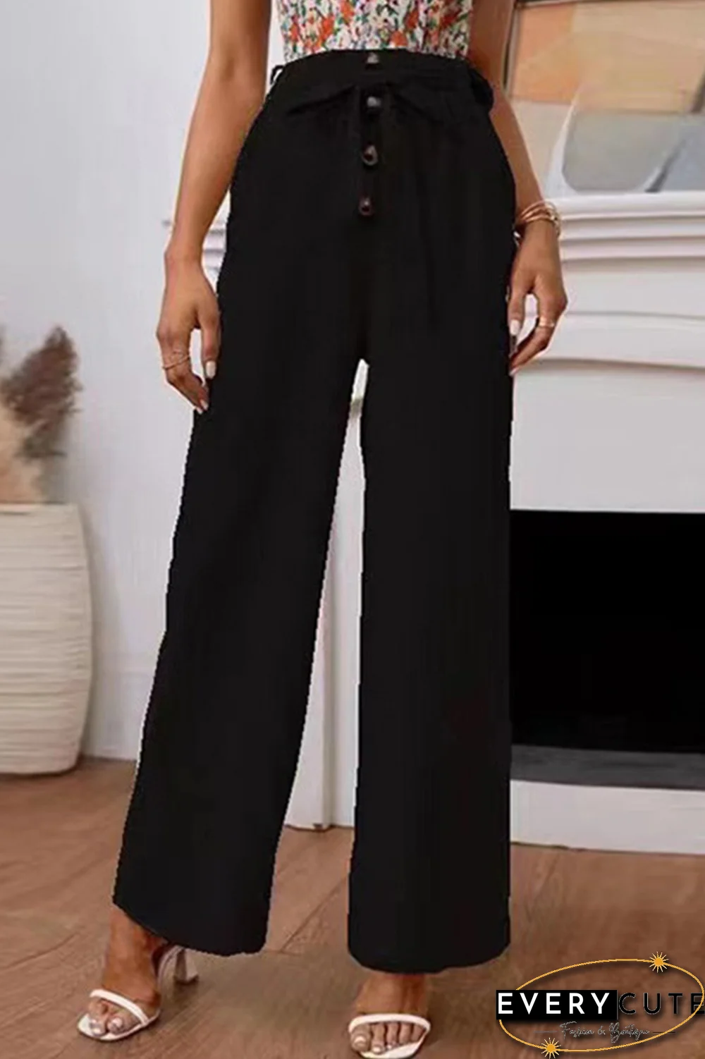 Casual Solid Bandage Straight High Waist Wide Leg Solid Color Bottoms(5 Colors)