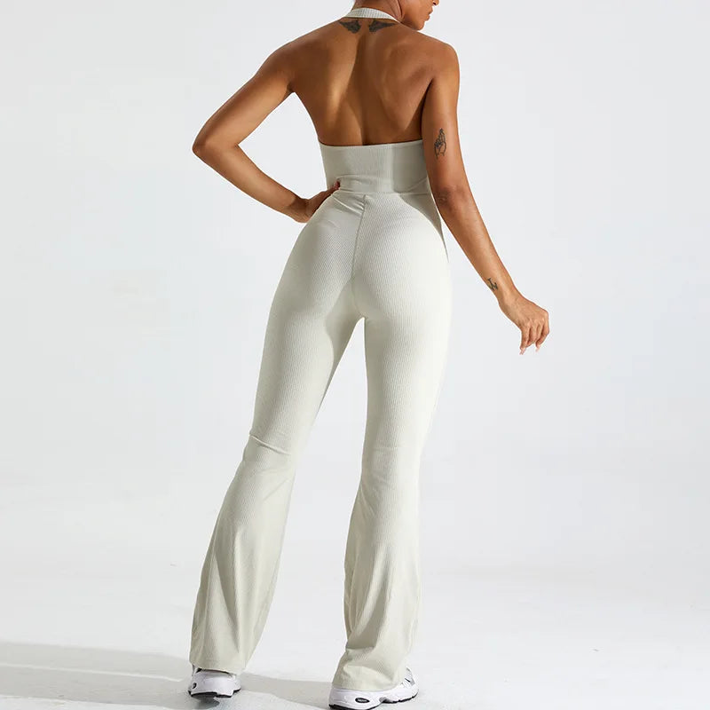 Llyge Women's Sportswear Hanging Neck Without Sleeves Yoga Suit Gym Push Ups Fitness Workout Bodysuit Quick Drying Yoga One Piece llyge