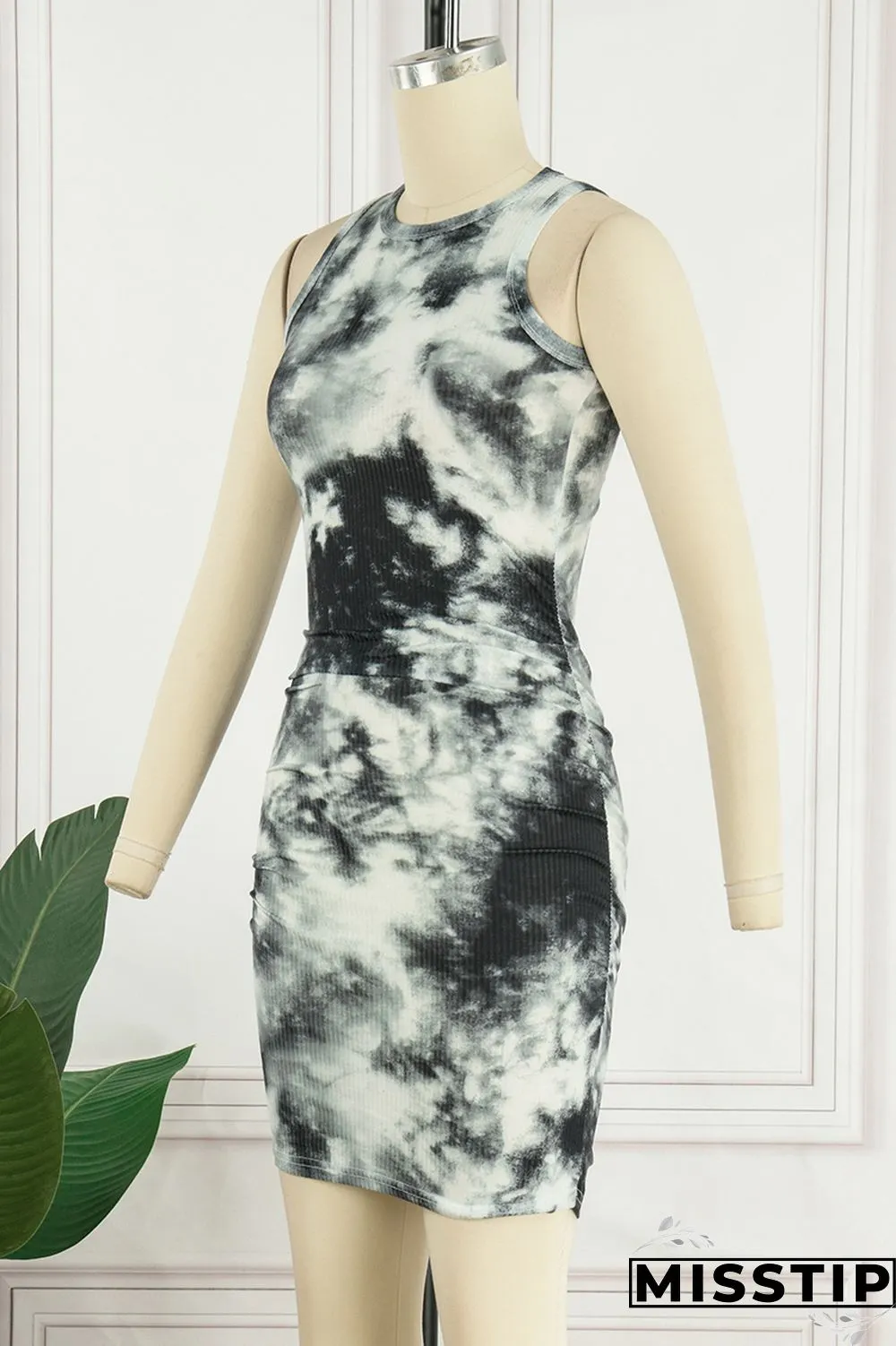 Pink Casual Print Tie Dye Basic O Neck Sleeveless Dress Dresses