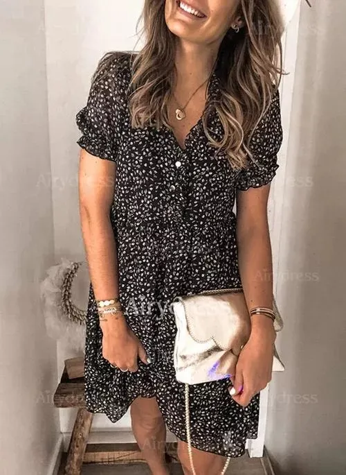 Colored Casual Above Knee Short Sleeve Dresses--vocosishoes