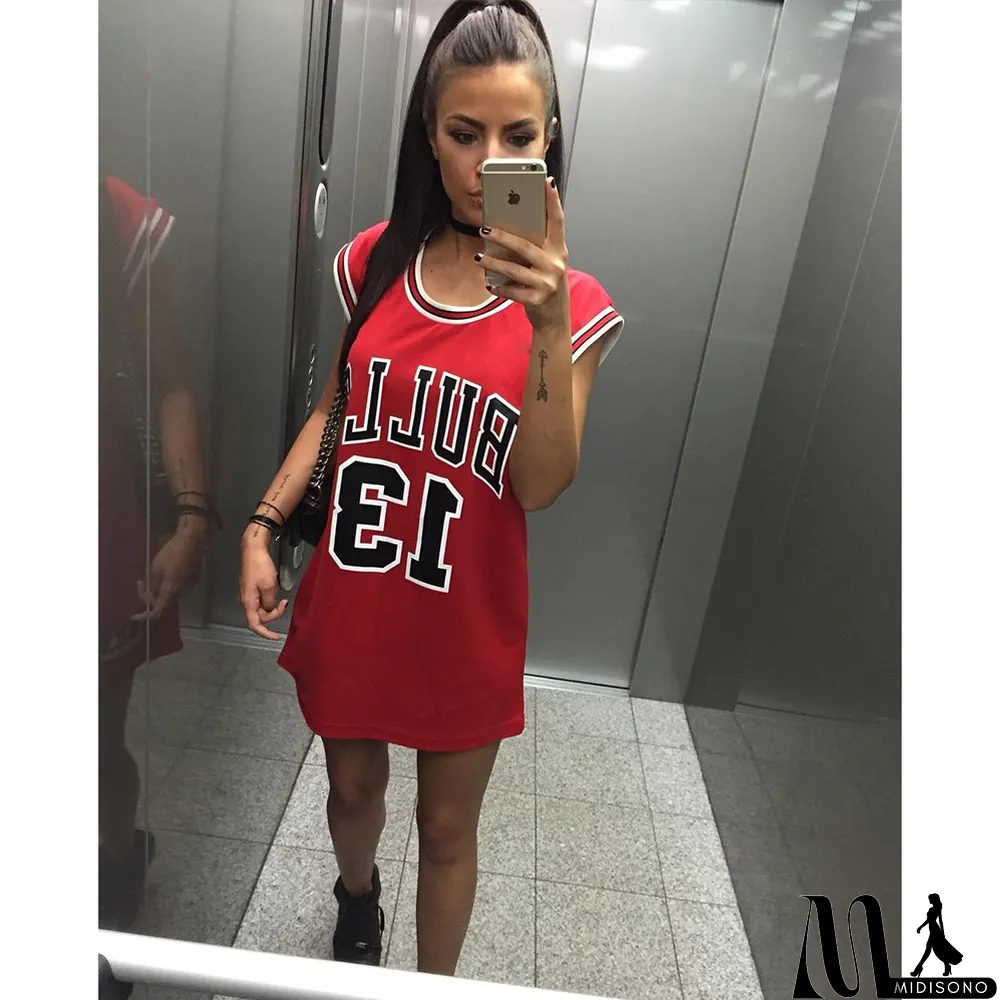 MidiSono - Casual Sports Printed Mini Jersey Dress