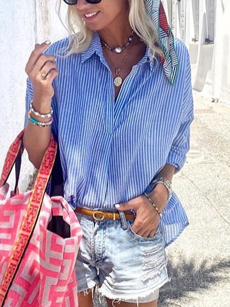 Casual Cotton Long Sleeve Shift Blouse