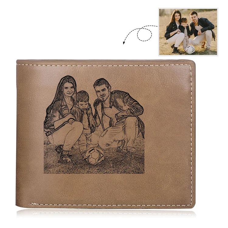 Personalized Leather Wallet Engraved Photo Short Purse Custom Folding Wallet Gifts For Him