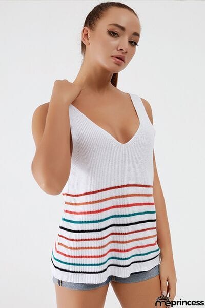 Striped V-Neck Wide Strap Tank