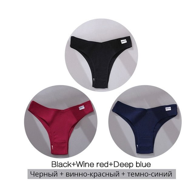 3PCS/Set Cotton Brazilian Women's Panties V Waist G-String Underwear Women T Back Underpants Intimate Lingerie Women's Underwear