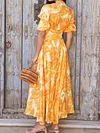 Hawaii Style Empire Puff Sleeves Midi Dress