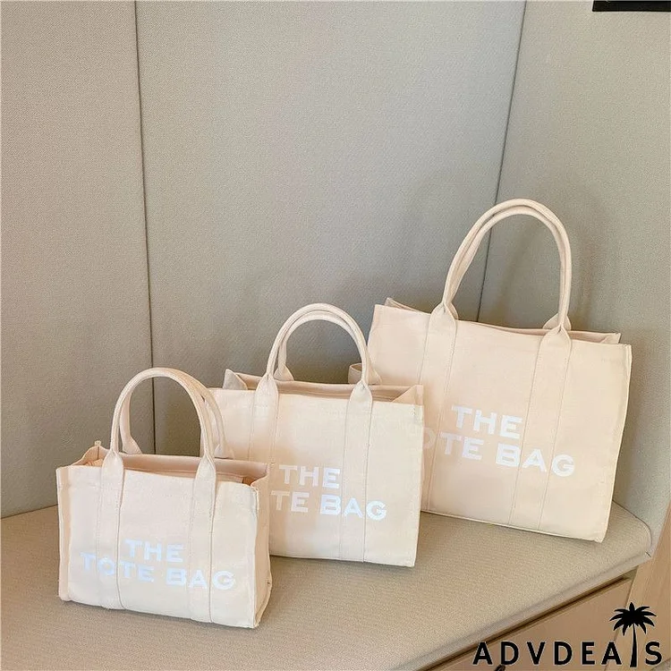 Women Fashionable Solid Color Large Capacity Letter Canvas Tote Bag