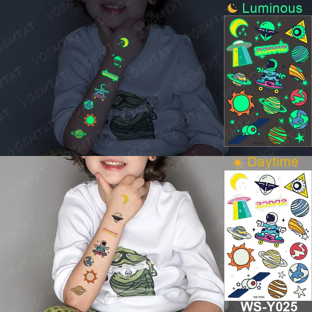 Sdrawing Temporary Tattoo Sticker Glowing Panda Fox Tiger Cute Animal Luminous Children Tatoo Kid Body Arm Glitter Fake Tatto