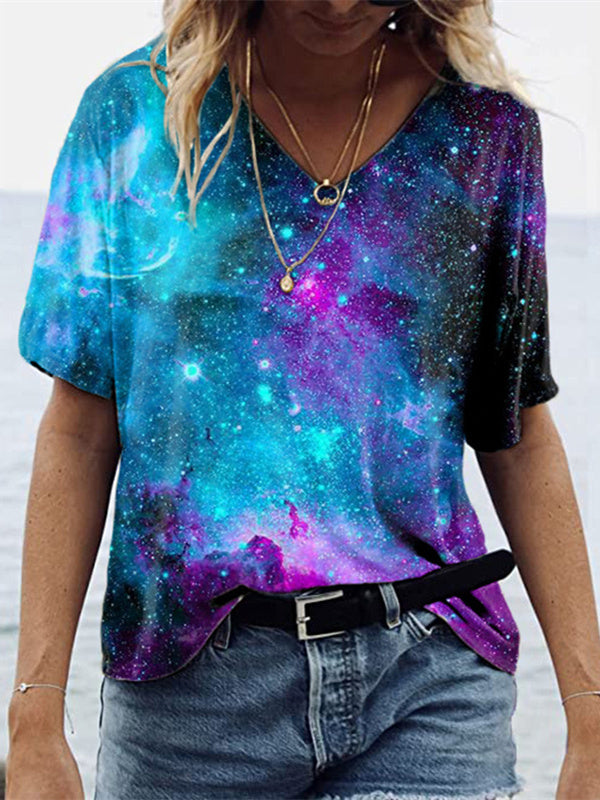 Women Long Sleeve V-neck Graphic Floral Printed Top