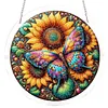 (25cm)DIY Acrylic Jigsaw Puzzle Window Hanging with Hanging Chain DIY Stained Glass Decoration Round Window Puzzle Decor for DIY Craft Project (Butterfly with Sunflowers)