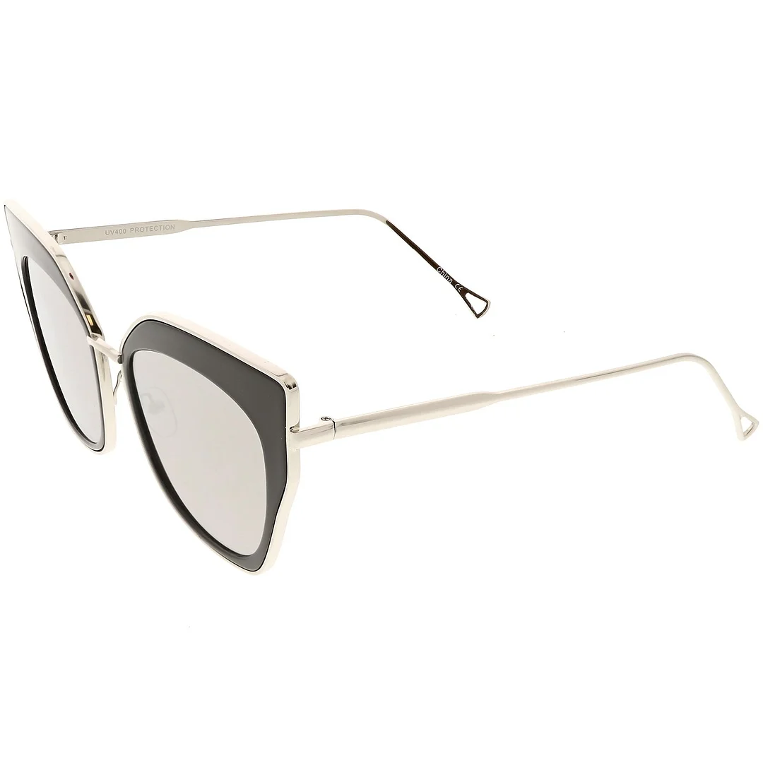 Oversize Pointed Cat Eye glasses Slim Metal Nose Bridge Square Colored Mirror Lens 58mm