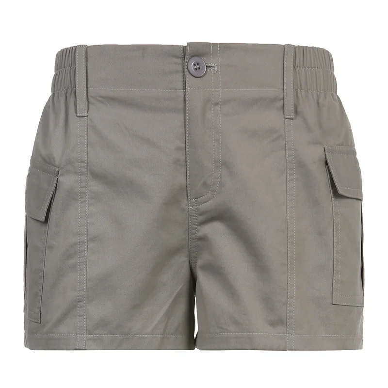 Ueong Summer Hot Girls Street Retro To Make Old Low-Waisted Asymmetrical Pocket Tooling Woven Casual Shorts