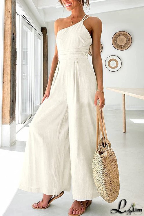 One Shoulder Straps Wide Leg Jumpsuits