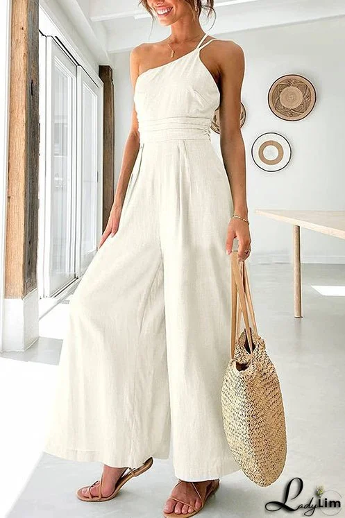 One Shoulder Straps Wide Leg Jumpsuits