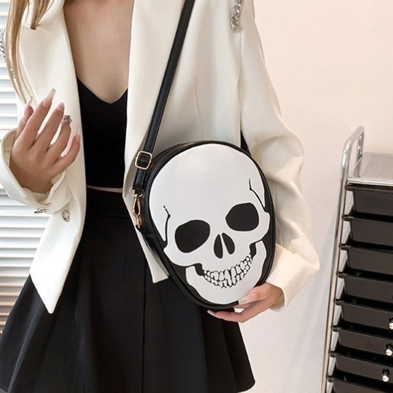 Halloween Women’s Small Pu Leather Ghost Punk Round Zipper Crossbody Bag
