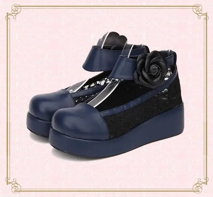 VCshoesWoman Mori Girl Lolita Cosplay Shoes Lady High Heels Pumps Women Princess Dress Party Shoes Lace Flowers
