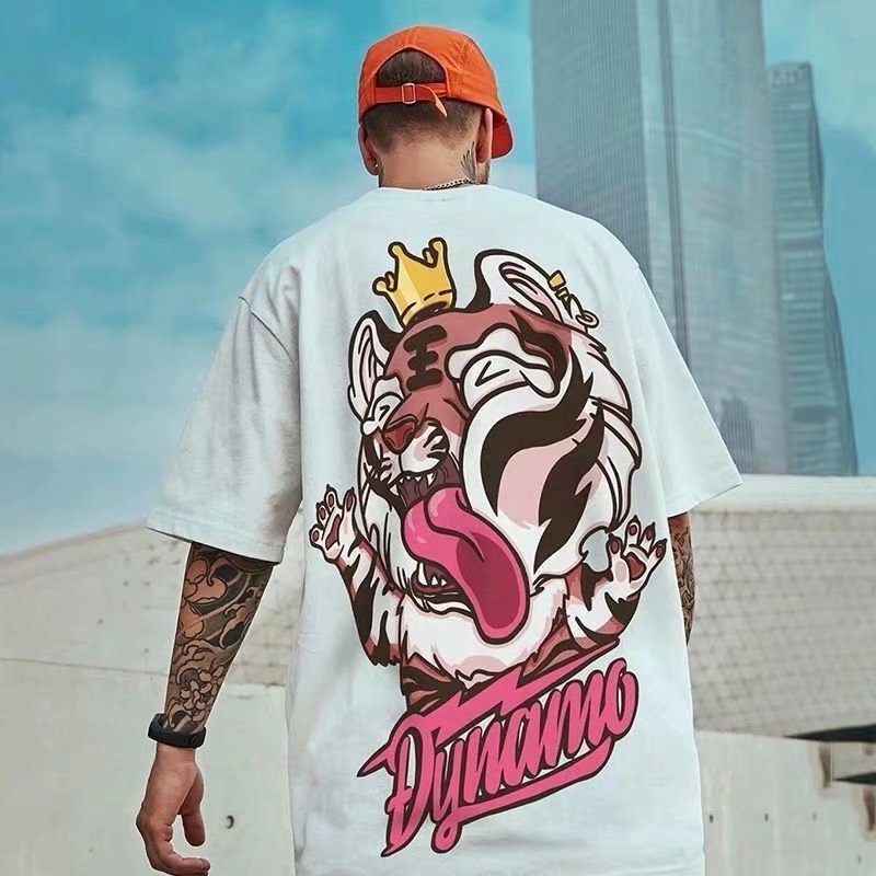 Hip-hop tide brand tiger print short-sleeved t-shirt men-barclient