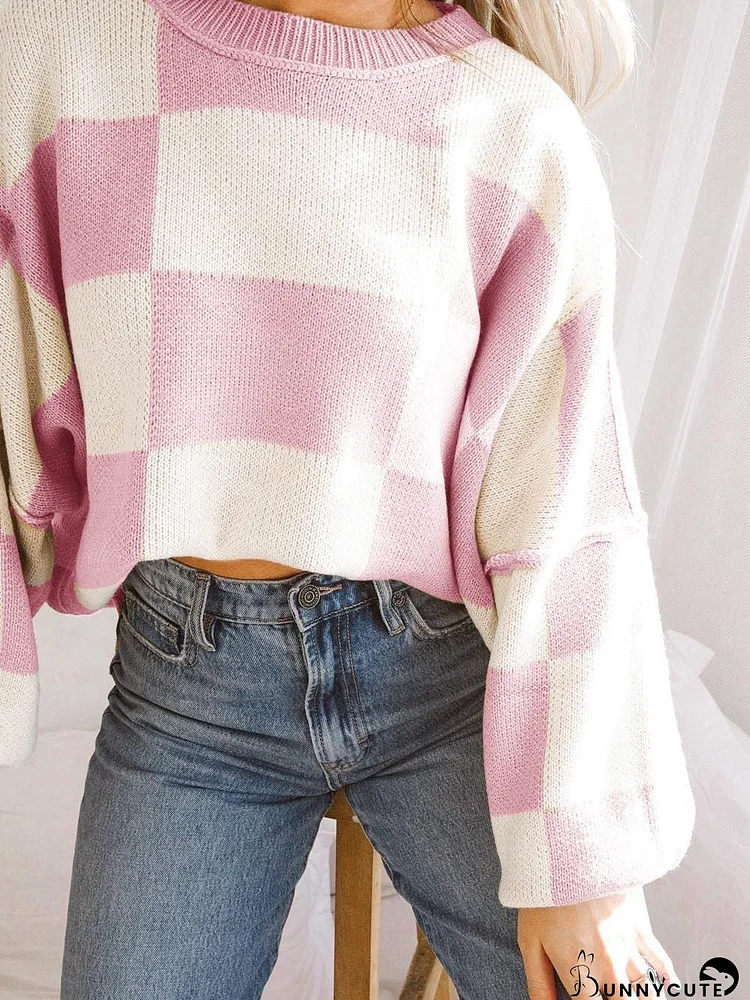 Pink and Cream Checkered Sweater