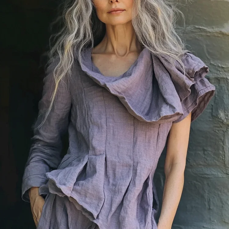 Women's Casual Linen Ruffled Short-sleeve Top Shirt
