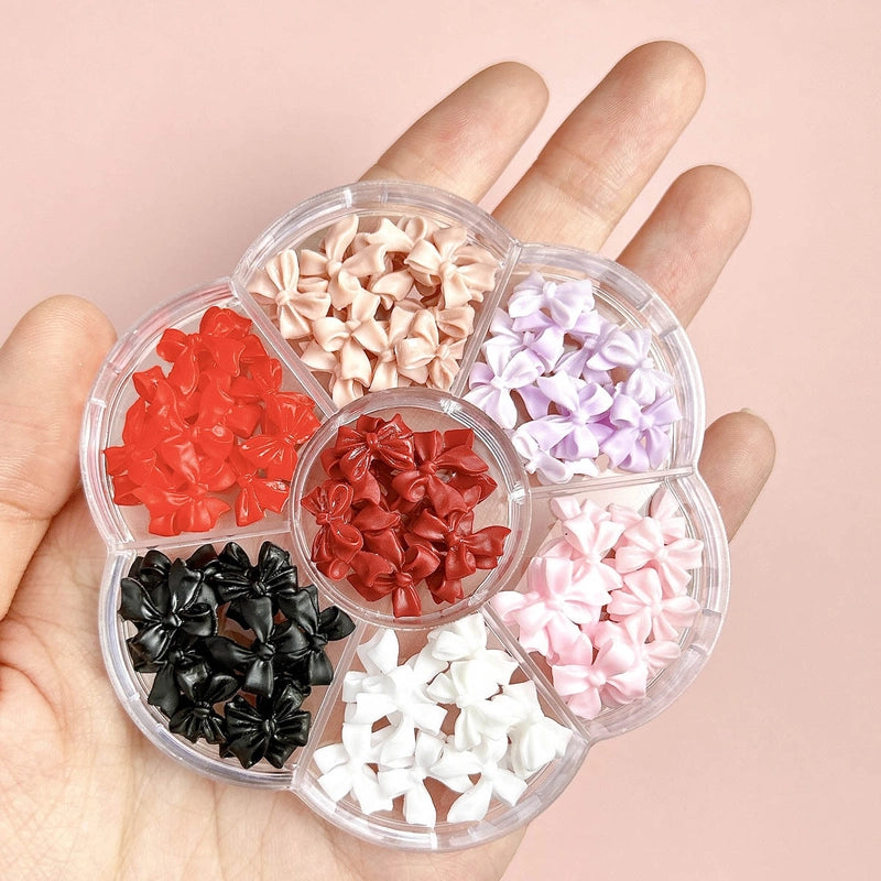 7-Grid Mixed Bow Pearl Nail Beauty Ornament Girl’s Style Mini Small Bow Tie Nail Material Package Box