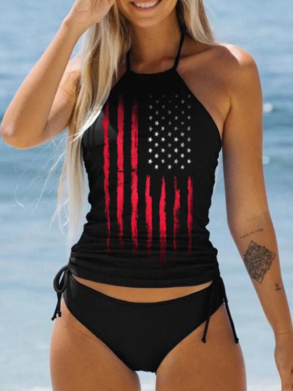 American Flag Star Print Tankini Sets Swimwear