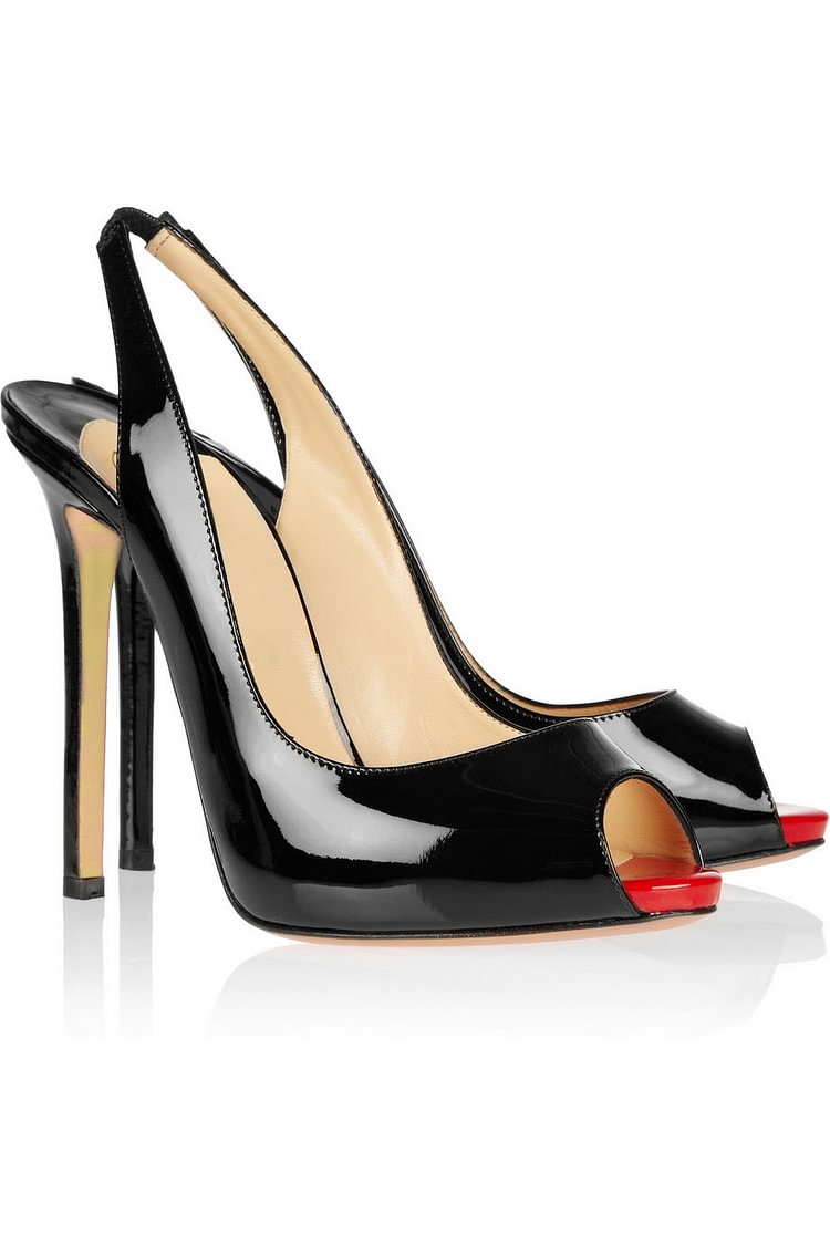 Black Slingback heels Peep Toe Stiletto Heels Office Shoes |FSJ Shoes