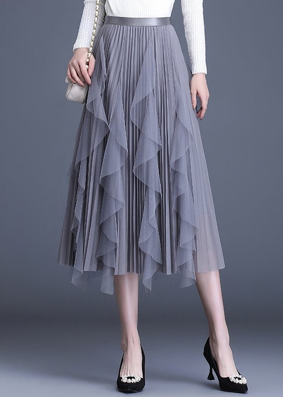 Boutique Grey Patchwork design Asymmetrical Fall Skirts CK647- Fabulory