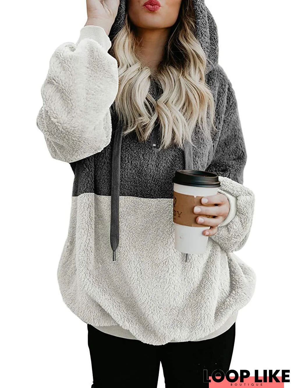 Women Fluffy Sherpa Coat Teddy Bear Rope Hoodies