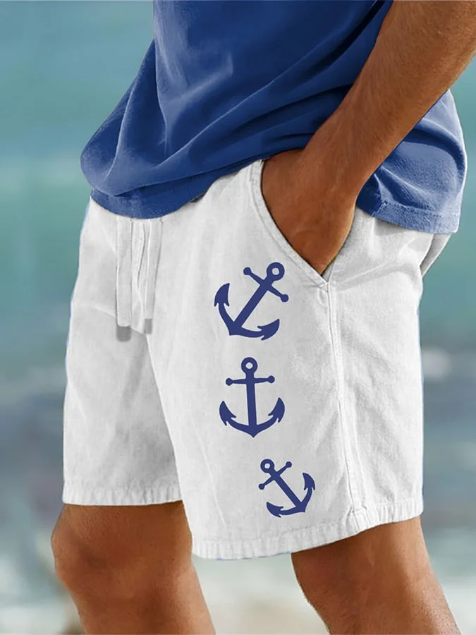 Men's Hawaiian Anchor Print Resort Shorts (With Pockets)
