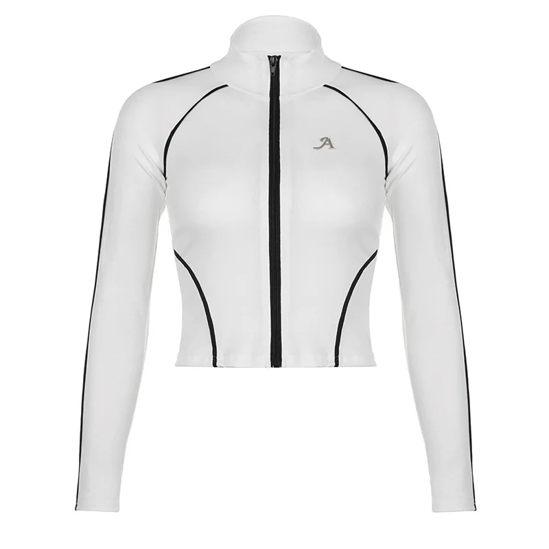 Ueong Hot Girls Line Sense Color Zipper Vertical Collar Long-Sleeved Sports Cardigan 2024 Autumn New Slimming Coat