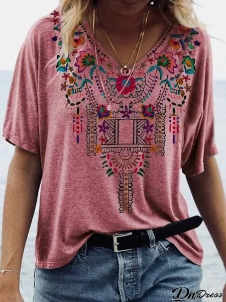 V Neck Boho Shirts Blouses