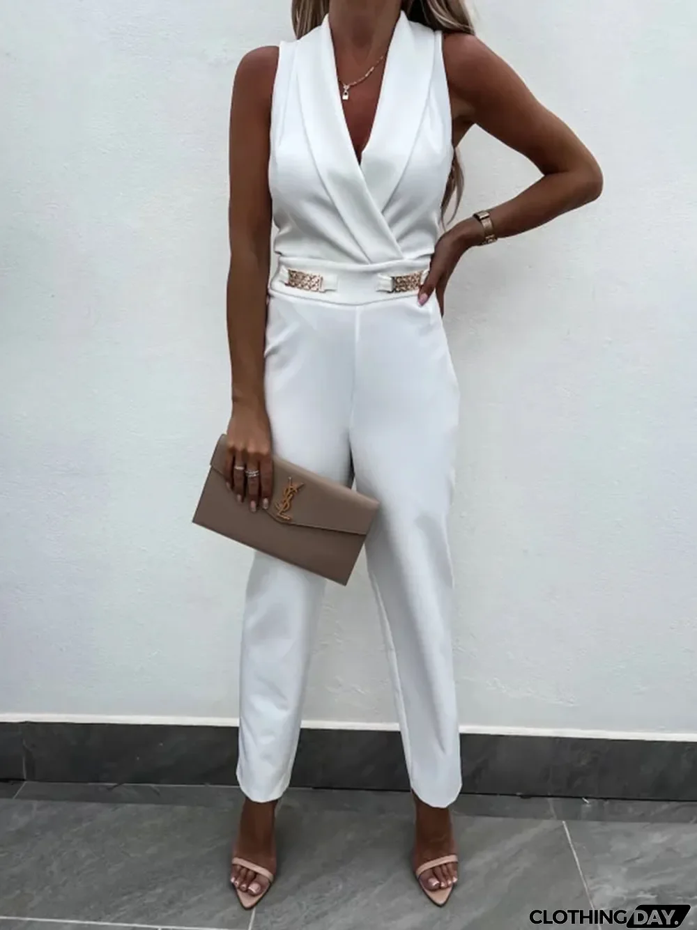 Summer Sleeveless Low Back Slim Ladies Office Career Jumpsuit