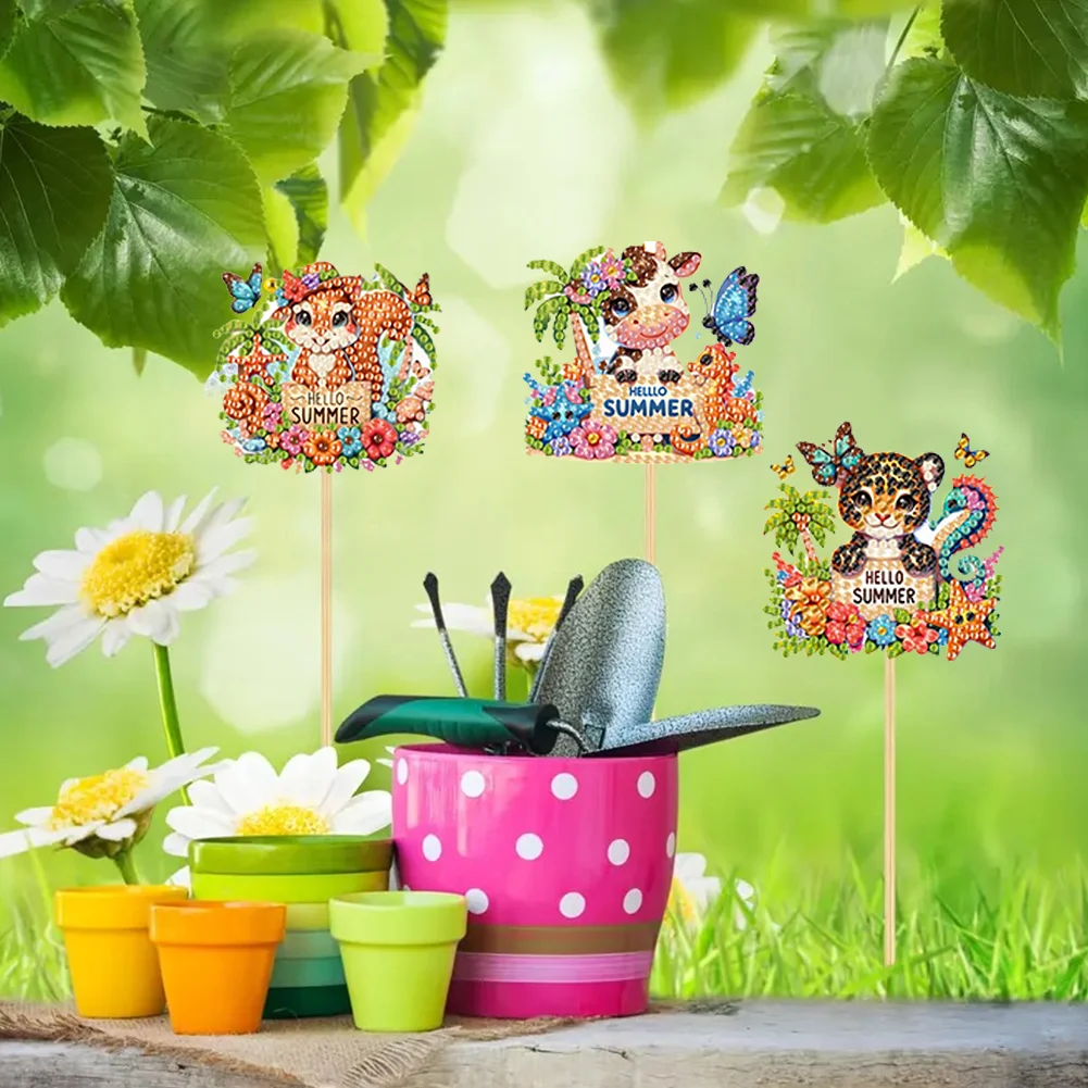 6Pcs DIY Stakes Diamond Painting Kits Diamond Art Kits (Summer Animals)
