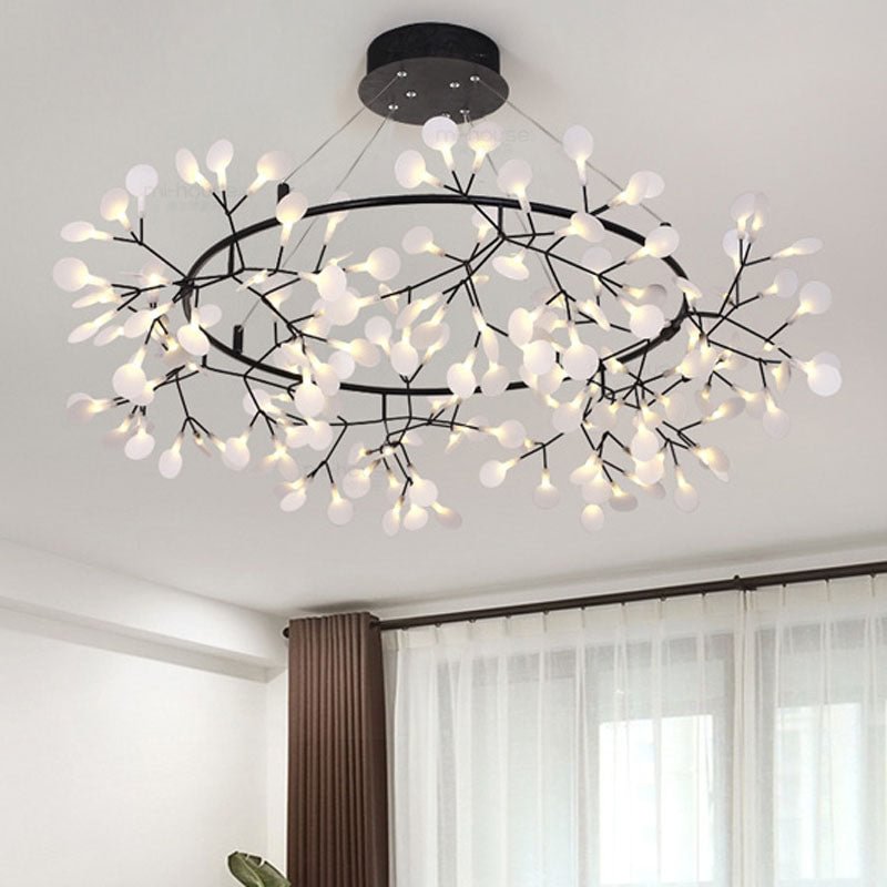 Big Round Modern LED Lamp Firefly Tree Branch Leaf Pendant Light Flower Suspension Lamps Restaurant Art Bar Home Lighting