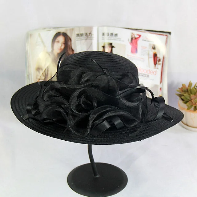 Women's Party Hat Mesh Flower Decoration Solid Colored Sun Protection Hat