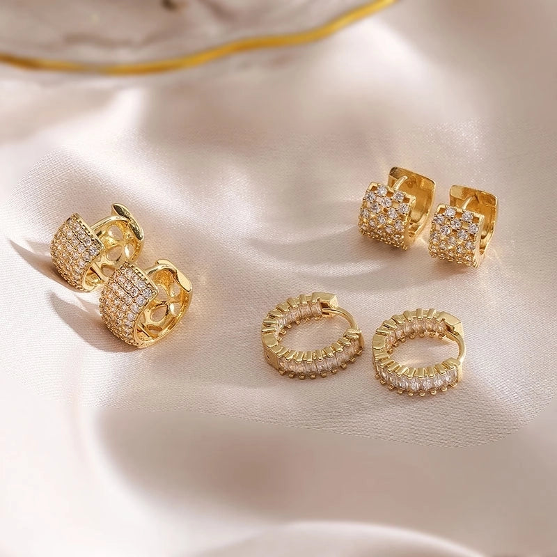 1 Pair Elegant Luxurious Shiny C Shape Circle Plating Inlay Copper Zircon 18K Gold Plated Earrings