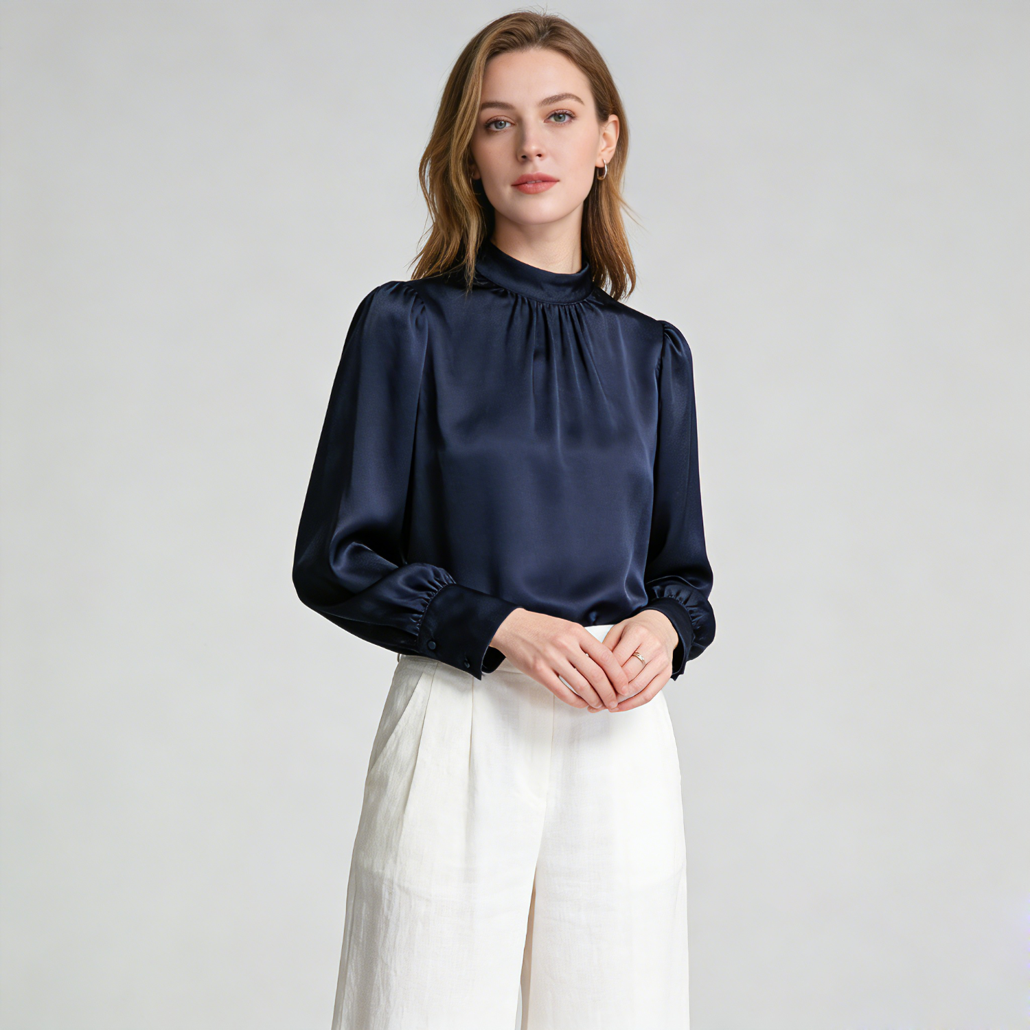 Round Neck Elegant Silk Shirt for Women REAL SILK LIFE