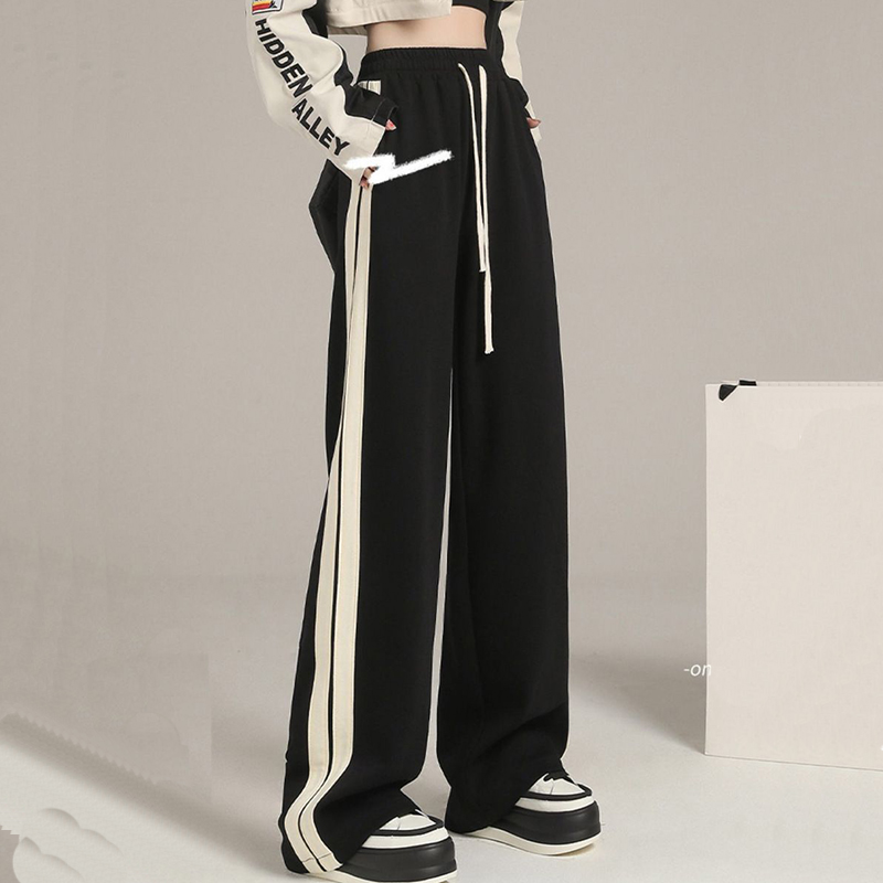 OLCooL Korean Fashion Wide Leg Pants Women Casual High Street Striped Straight Pants Autumn New All Match Loose High Waist Trousers olcool