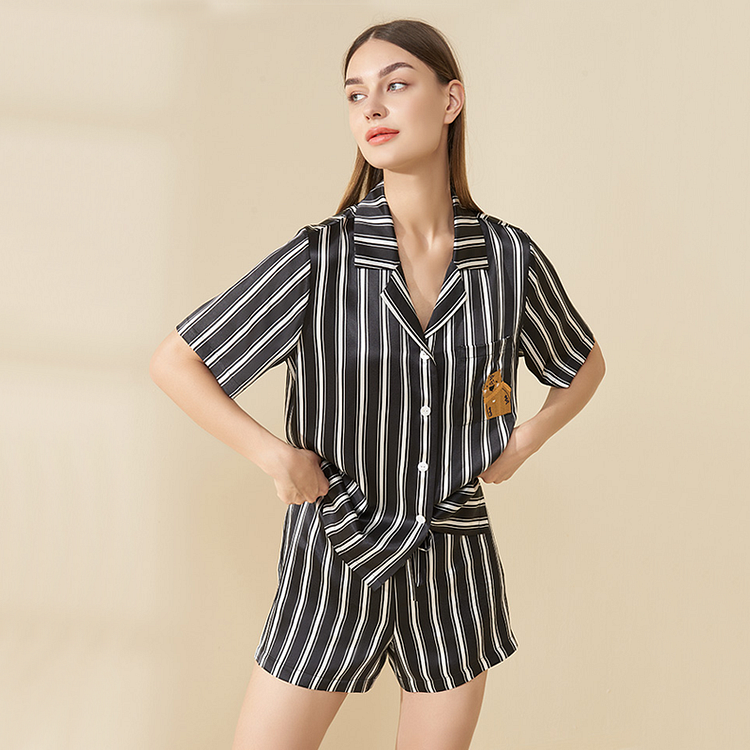22 Momme Striped Short Silk Pajama Set -Chouchouhome