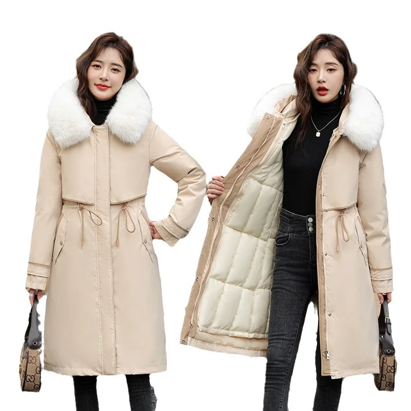 Woherb One Dress Three Wear Detachable Pie To Overcome The Wool Collar Female Long Knee Cotton-Padded Clothes And Thick Waist Show Thin Cotton Coat-Outfit Ideas
