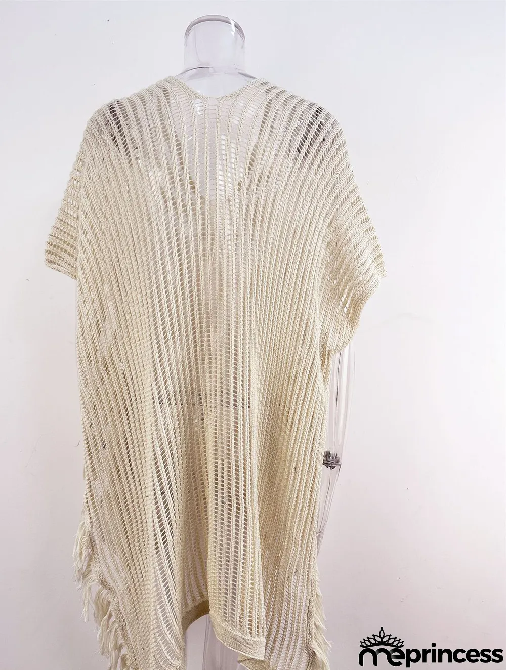 Summer Maxi V-neck Hollow Tassel Beach Suit Holidays Shirt Beach Sun Shield