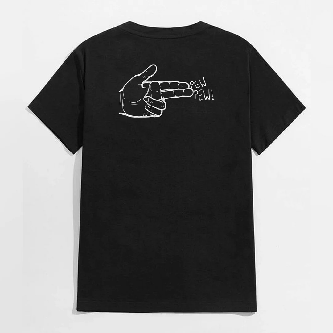 PEW PEW Hand Graphic Casual Modern Style Black Print T-shirt