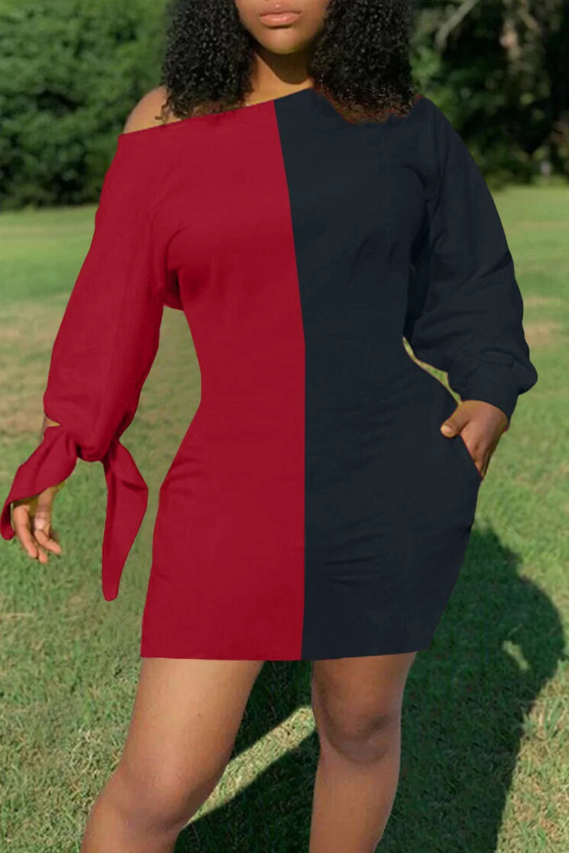 Casual Solid Split Joint Off the Shoulder Long Sleeve Dresses