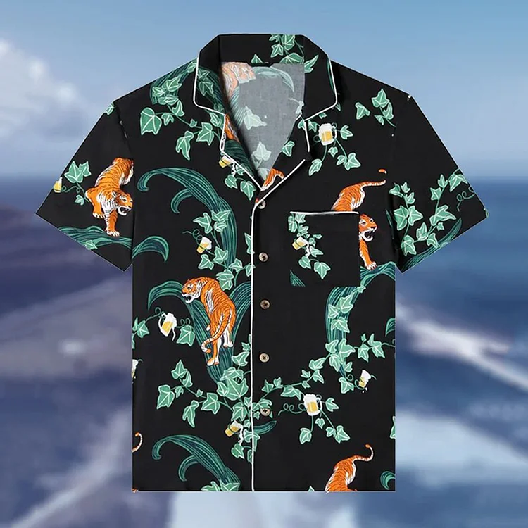 Simpfit Herren-Kurzarmhemd mit Tiger-Plant-Art-Print