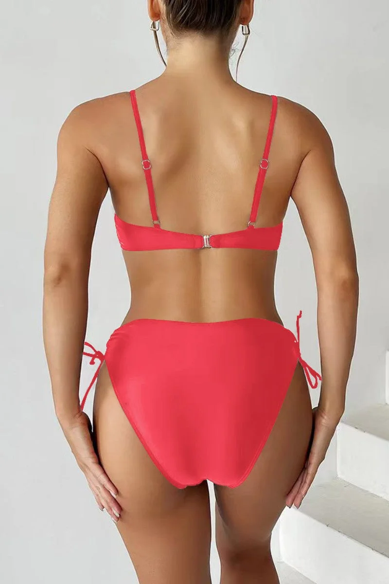 Sexy Solid Hollowed Out Patchwork Frenulum Backless Swimwears (With Paddings)