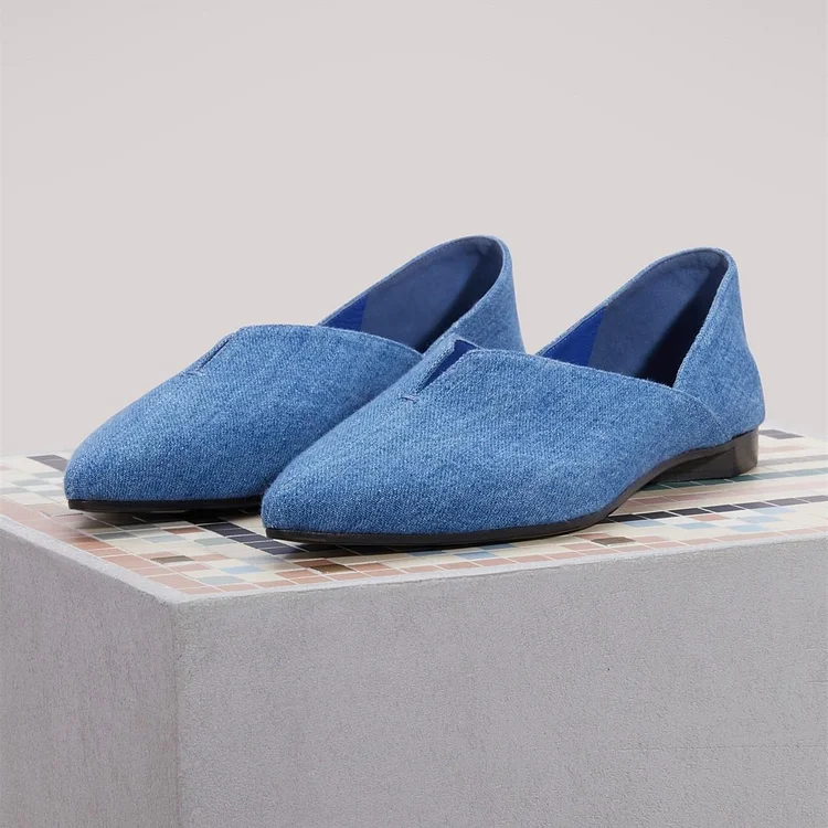 Women's Denim Pointy Toe  Flats Comfortable Shoes |FSJ Shoes