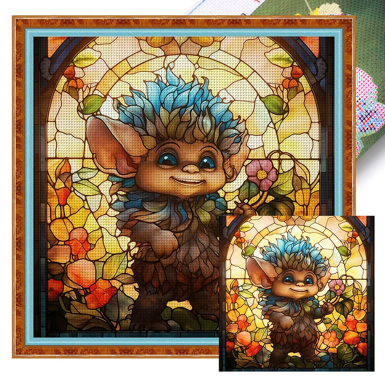 『HuaCan』Stained Glass Elf  - 14CT Stamped Cross Stitch(40*40cm)