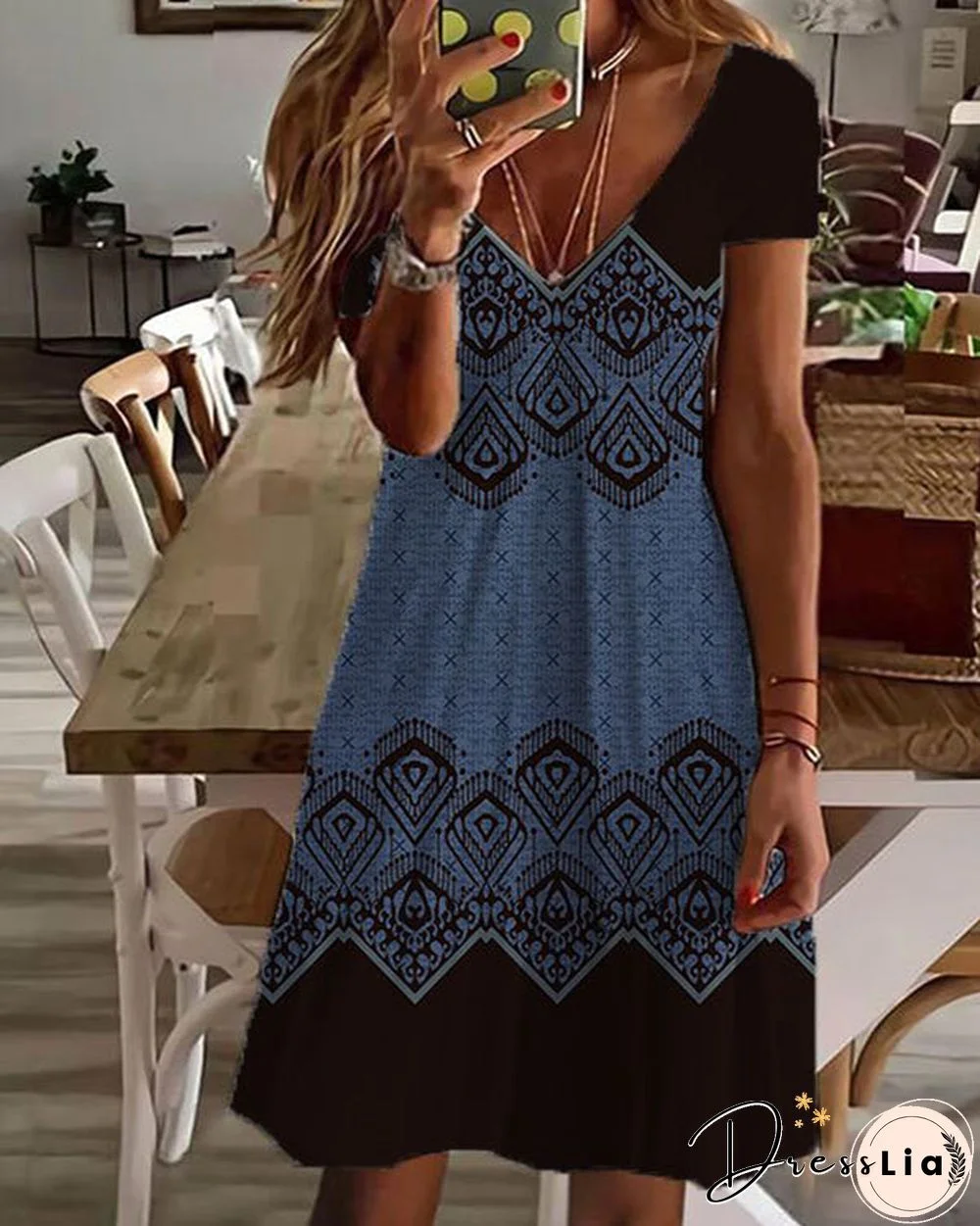 Sexy V-Neck Loose Print Dress