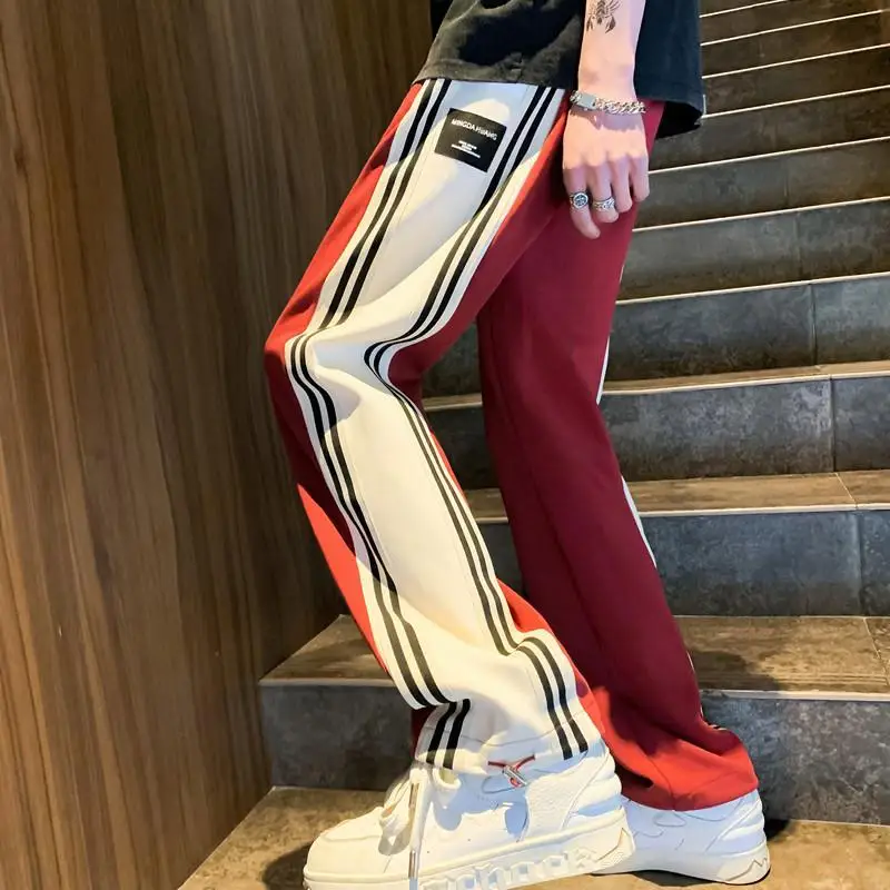 Thoval Man Sports Pants Thin with Zipper Pocket Trousers Summer Goth Striped Straight Sweatpants for Men Tracksuit Bottoms Harajuku Xxl