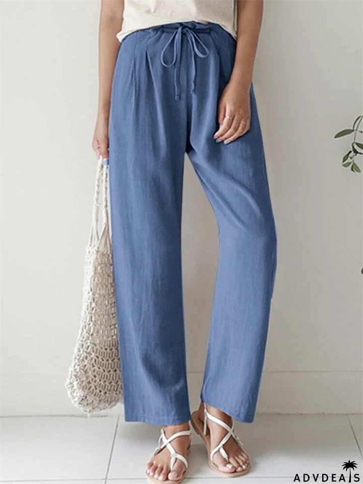 Women's Casual Solid Color Straight Leg Elastic Waist Wide Leg Pants